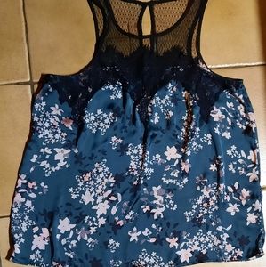 Maurices XL Teal Black Floral Print Blouse